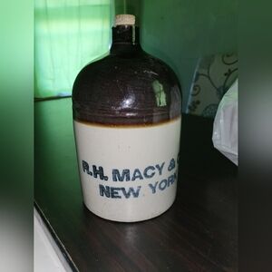 Vintage R.H. Macy Jar & Co Stoneware Advertisment New York Ceramic Jug
